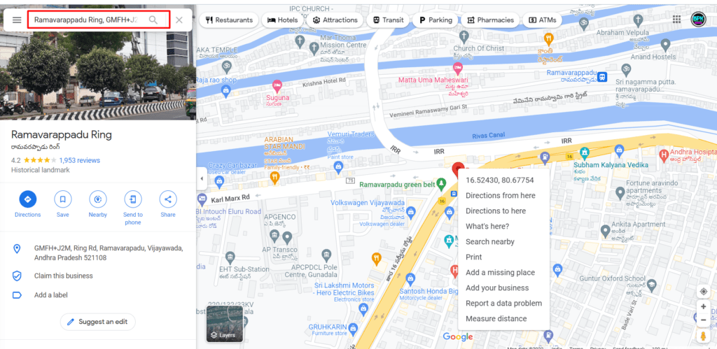 Google Map Search bar 
